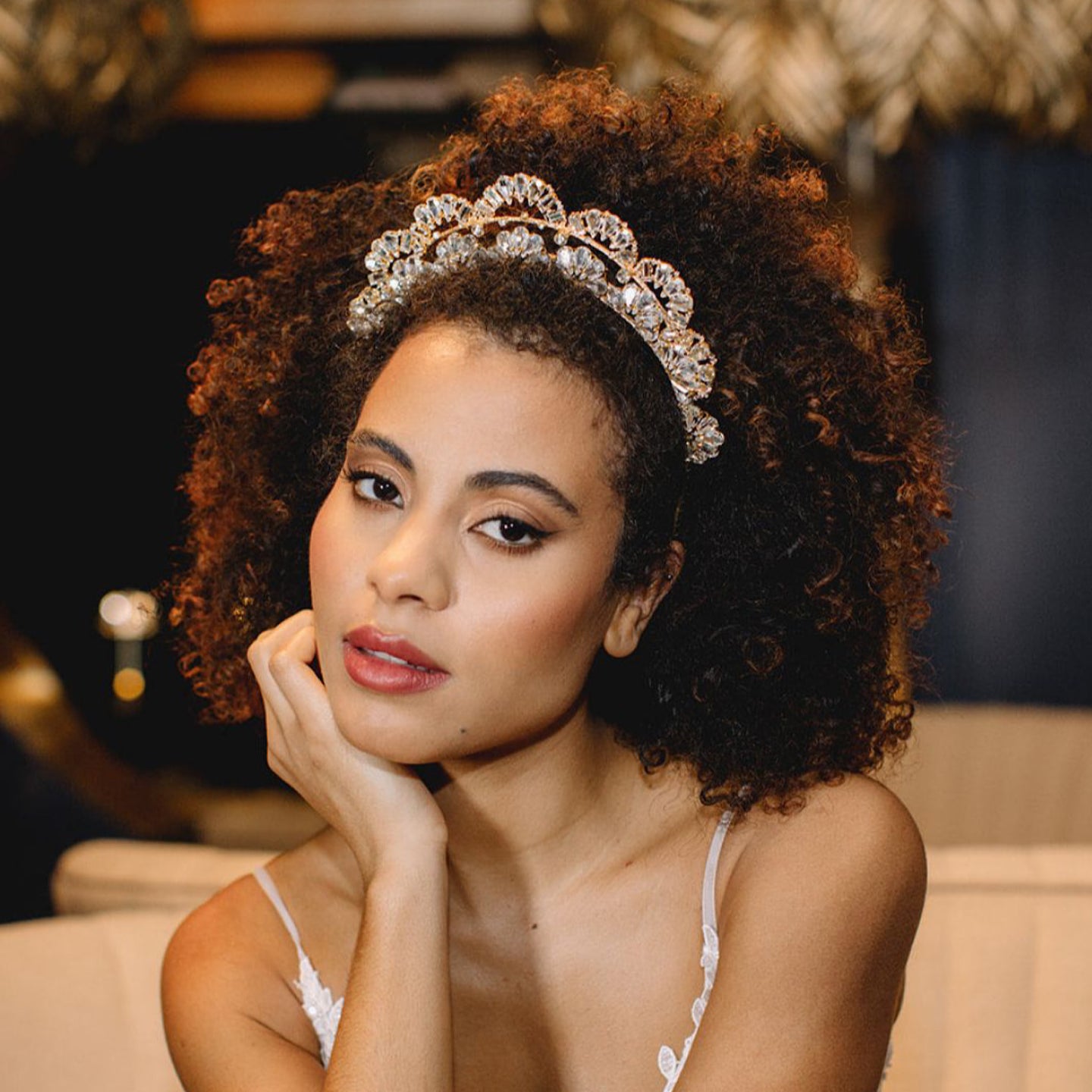 Garbo Art deco double row gold halo headpiece